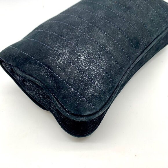 Treesje Black Leather Suede Buckle Clutch - Picture 9 of 10